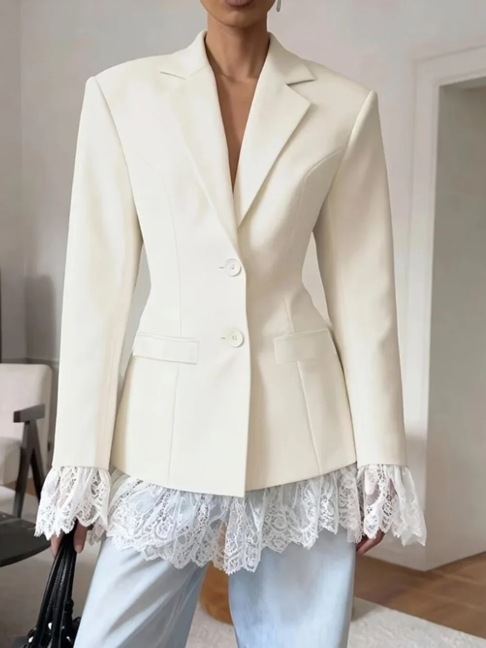 Fashionable Women's Elegant Blazer, Stylish and Versatile Lace-Trimmed New Suit